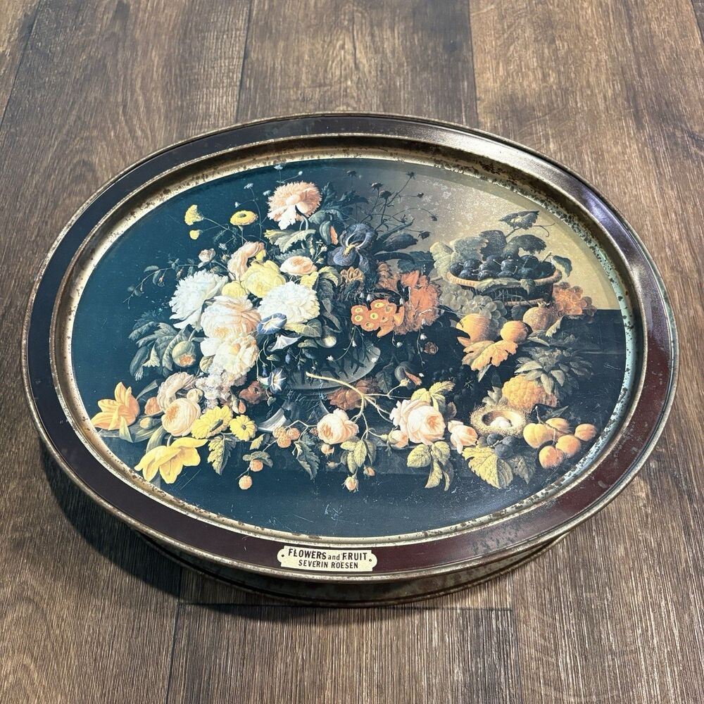 Vintage Sunshine Biscuits American Masters Series Tin Flowers Fruit Roesen Peale